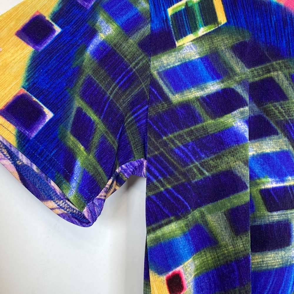 Jostar Short Sleeve Vibrant Multicolor Midi Swing A-line Dress Sz L Bold Bright - Picture 8 of 15